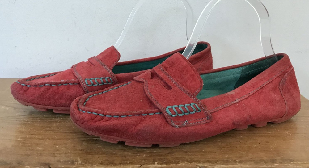 Cynthia Rowley Pink Coral Squeeze Suede Leather Driving Moccasins Loafers 8.5 M